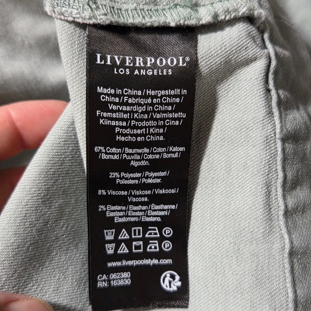 Liverpool Los Angeles Sage Green High Low Stretch Denim Jacket 1X